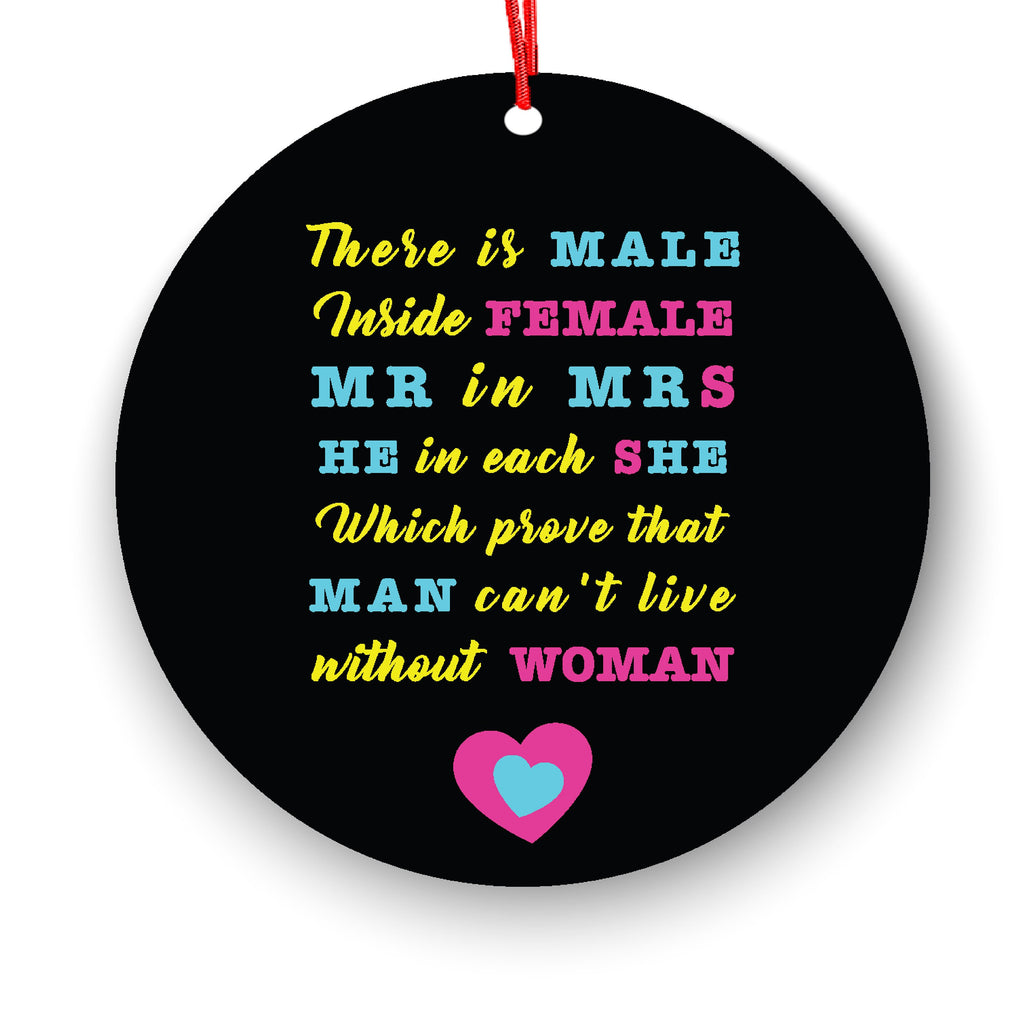 There is Male Inside Female Mr in Mrs He in Each She Funny Christmas Ornament - Funny Christmas Ornaments - Unique Ornaments - Free Gift Box