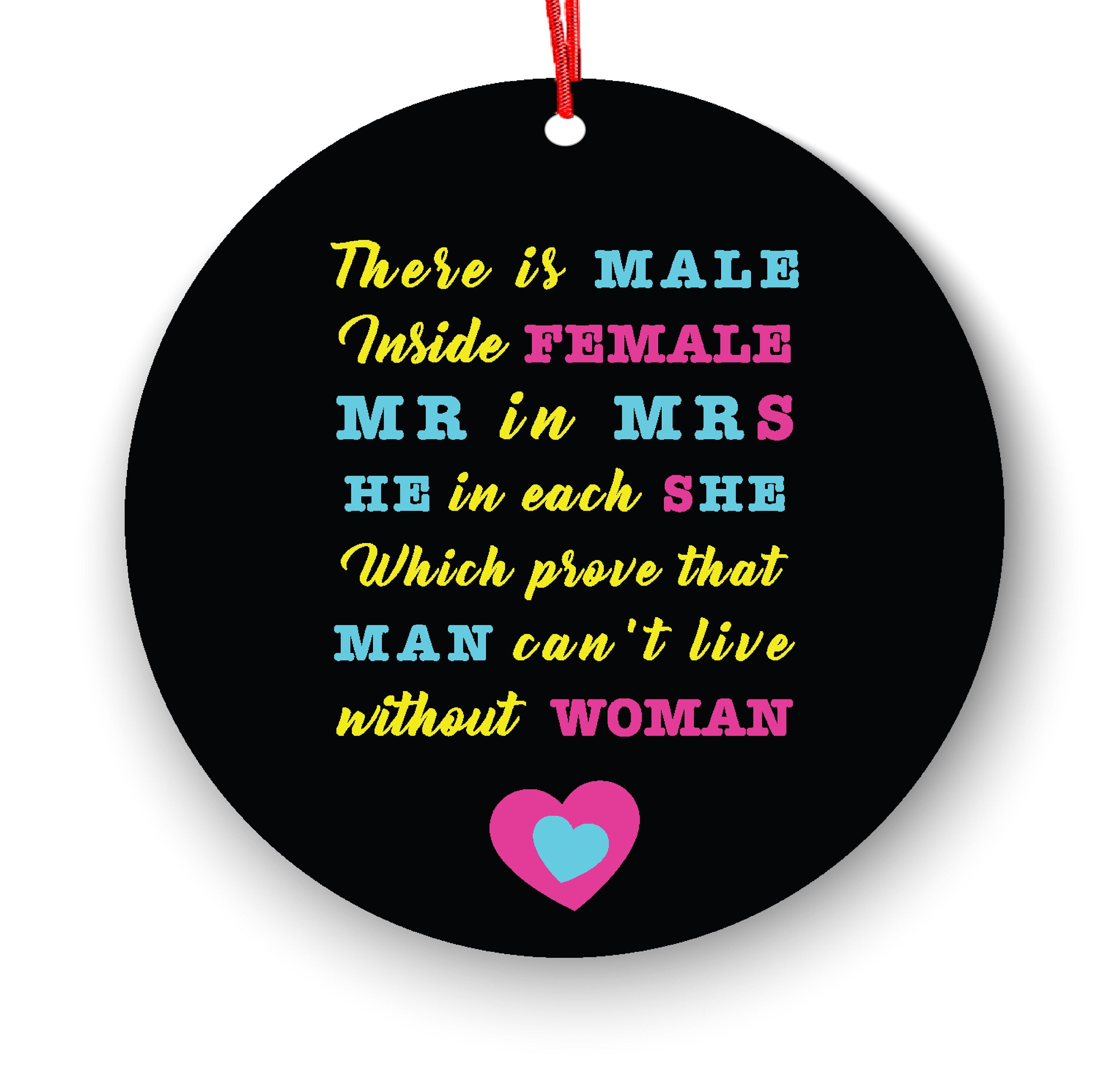 There is Male Inside Female Mr in Mrs He in Each She Funny Christmas Ornament - Funny Christmas Ornaments - Unique Ornaments - Free Gift Box