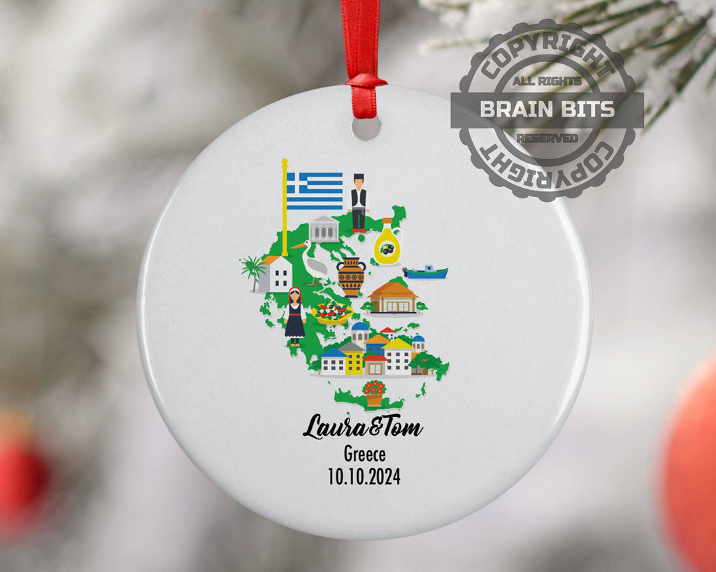 Greece, Ornament, Engagement, Married, Travel, Gift for Engaged Couple, Engagement Gift, Trip, Vacation Souvenir