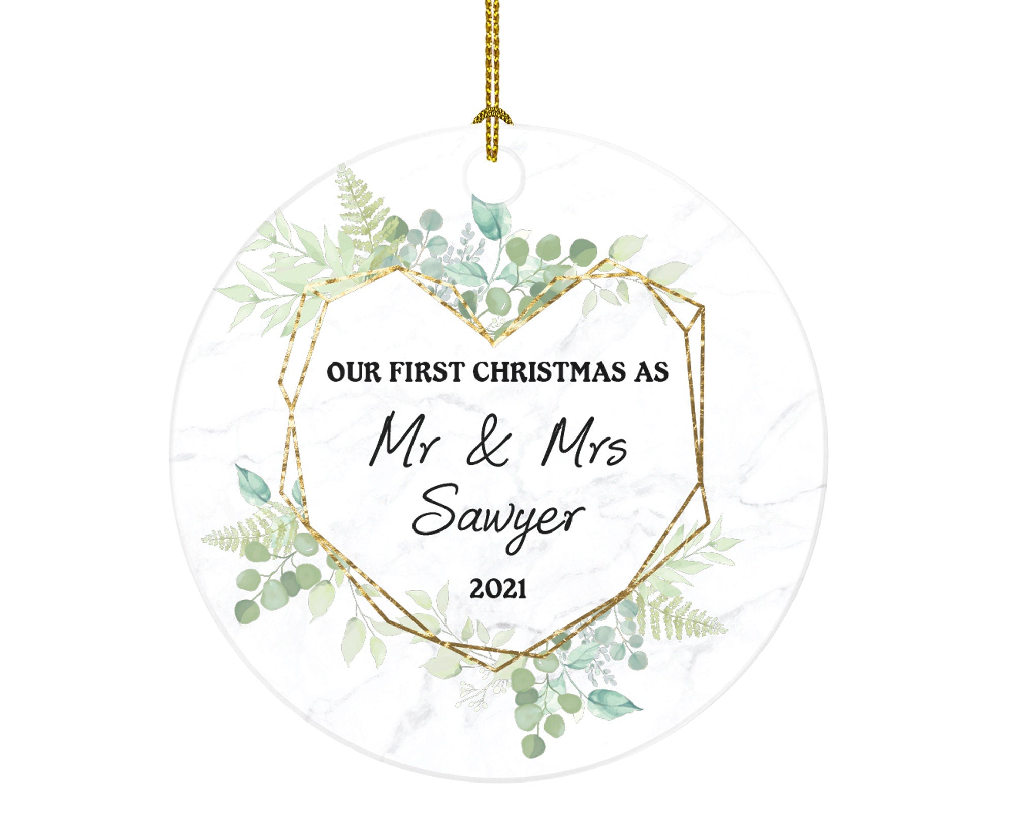 Our First Christmas as Mr & Mrs Personalized Ornament - Newlywed Mr. and Mrs. Wedding Couple Just Married Marriage Gift