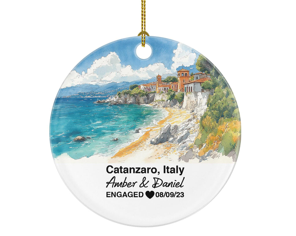 Personalized Catanzaro Italy Christmas Ornament, Ionian Sea, Città Vecchia, Custom Honeymoon, Engagement, Wedding Keepsake for Couples