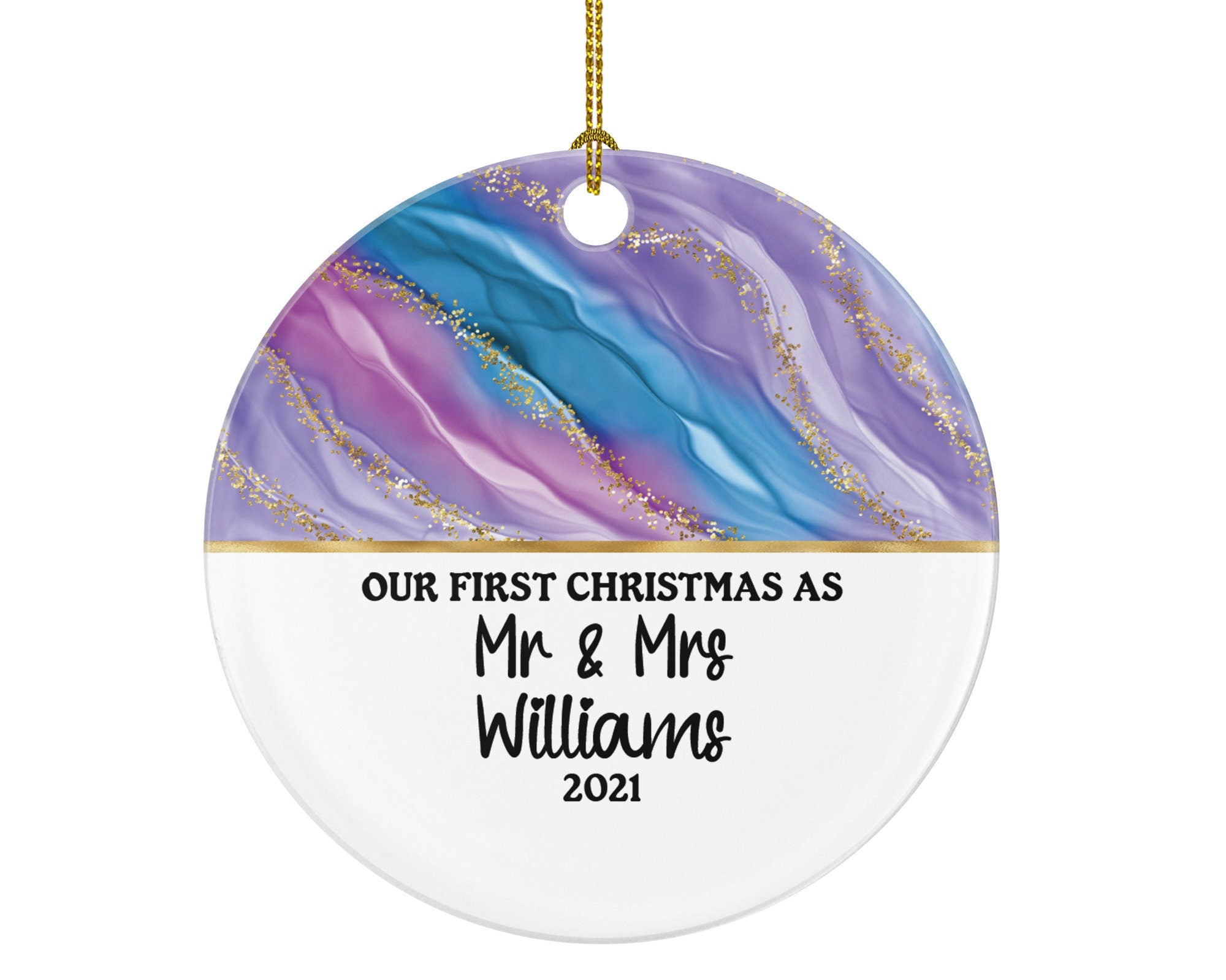 First Christmas as Mr & Mrs Wedding Personalized Ornament - Just Married Newlywed Custom Mr. and Mrs. Marriage - Couple Gift