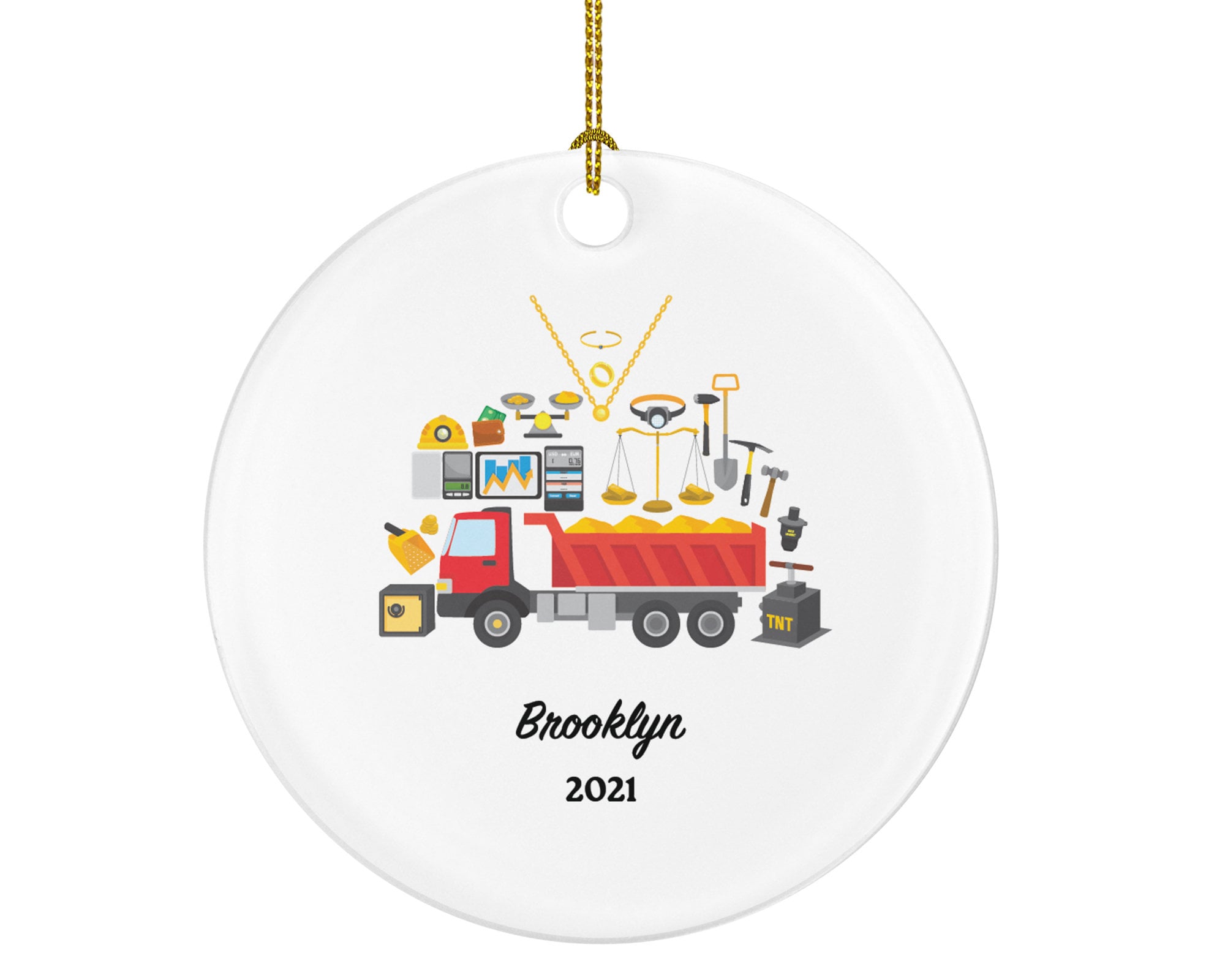 Gold Miner Christmas Ornament Personalized - Gold Mining Gift for a Gold Miner Custom Name