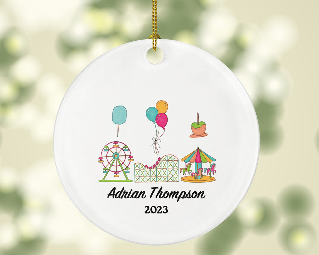 Amusement Park Christmas Ornament - Personalized Theme Park Worker Gift - Carousel Roller Coaster Ferris Wheel Fairgrounds Vacation Travel