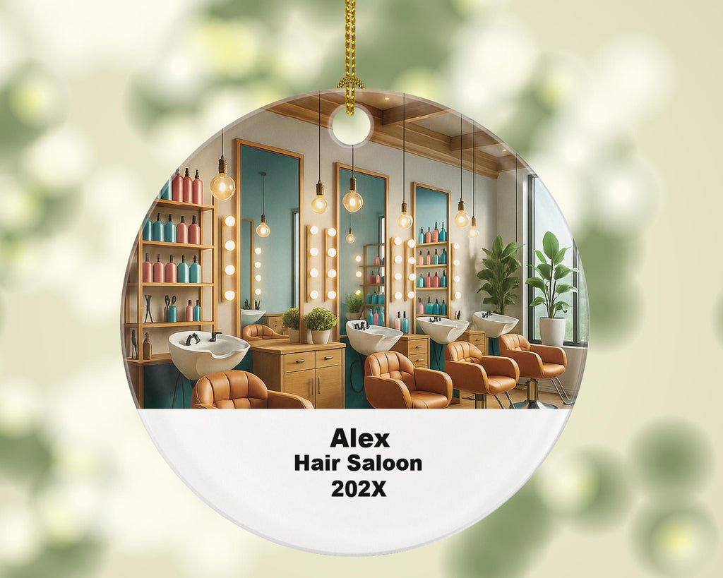 Personalized Hair Salon Ornament – Custom Stylist Gift – Beauty Salon Ornament with Name and Year