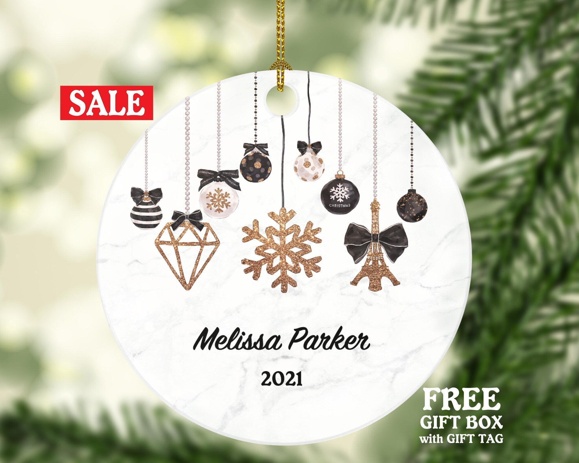 Baubles Ornament Christmas, Fashion Designer Gift Personalized Name and Year