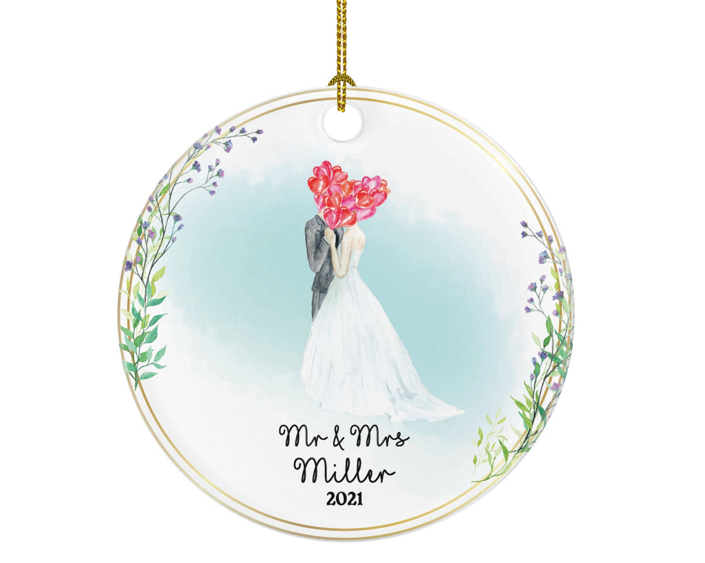 Mr & Mrs Couple Personalized Ornament with Wedding Gown - Just Married Newlywed Custom First Christmas as Mr. and Mrs. Marriage Bride Groom