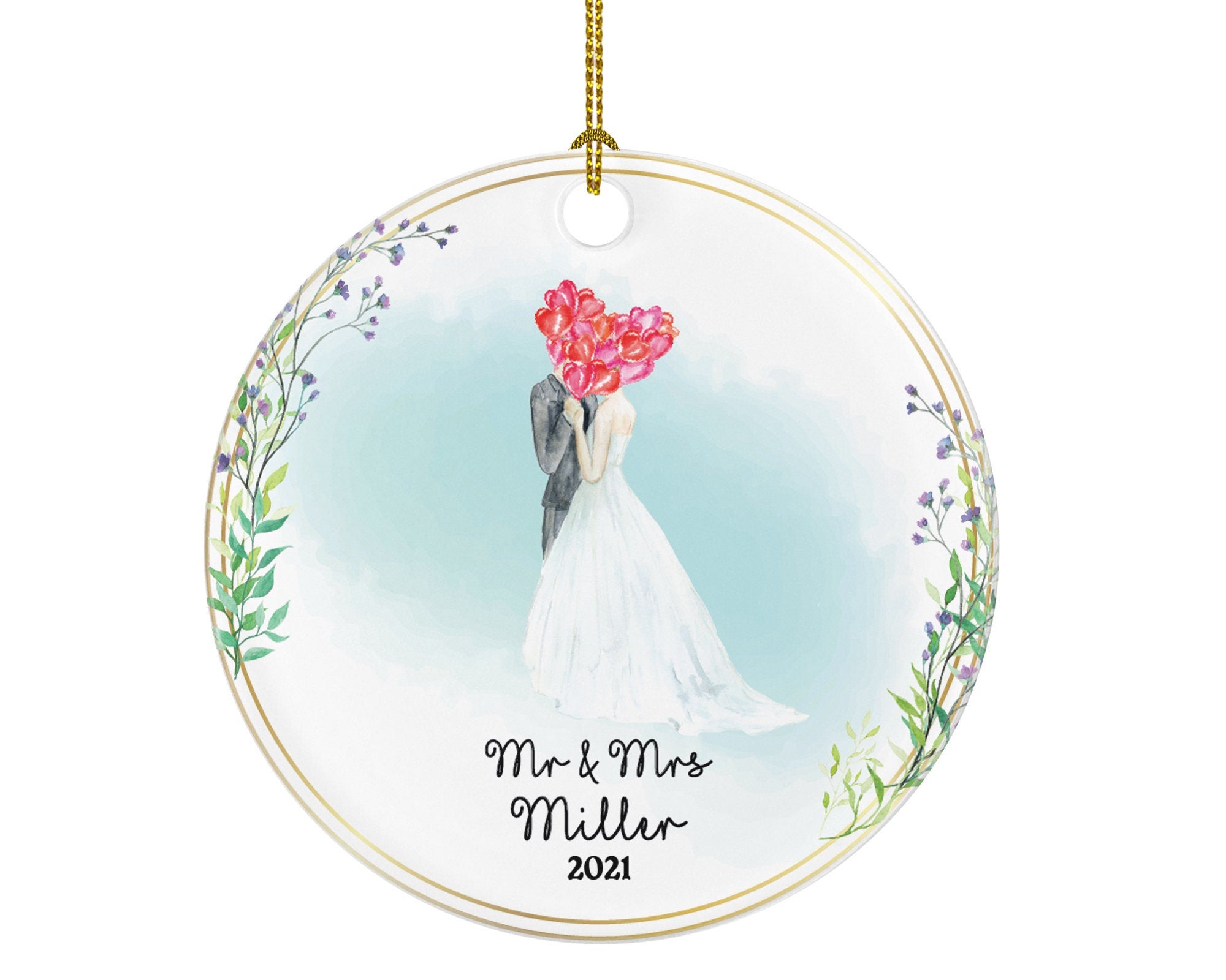Mr & Mrs Couple Personalized Ornament with Wedding Gown - Just Married Newlywed Custom First Christmas as Mr. and Mrs. Marriage Bride Groom