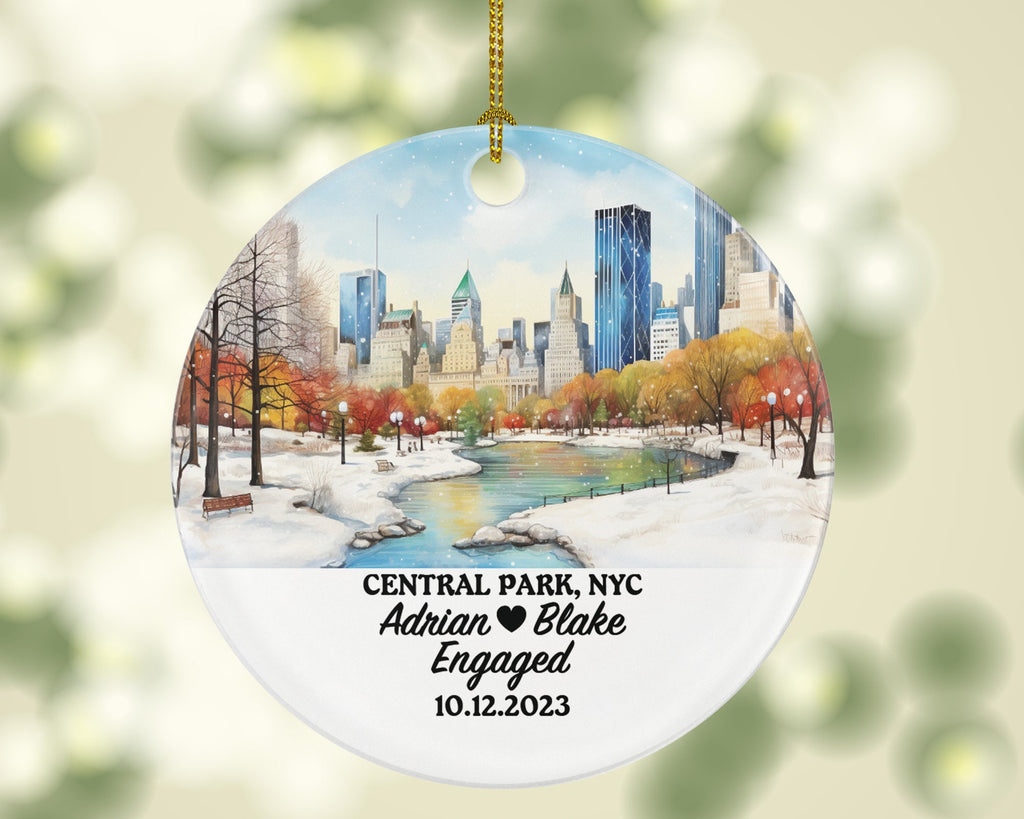 Central Park New York Christmas Ornament Personalized - Engaged Married Family Together Couple Travel Honeymoon Wedding Engagement Marriage