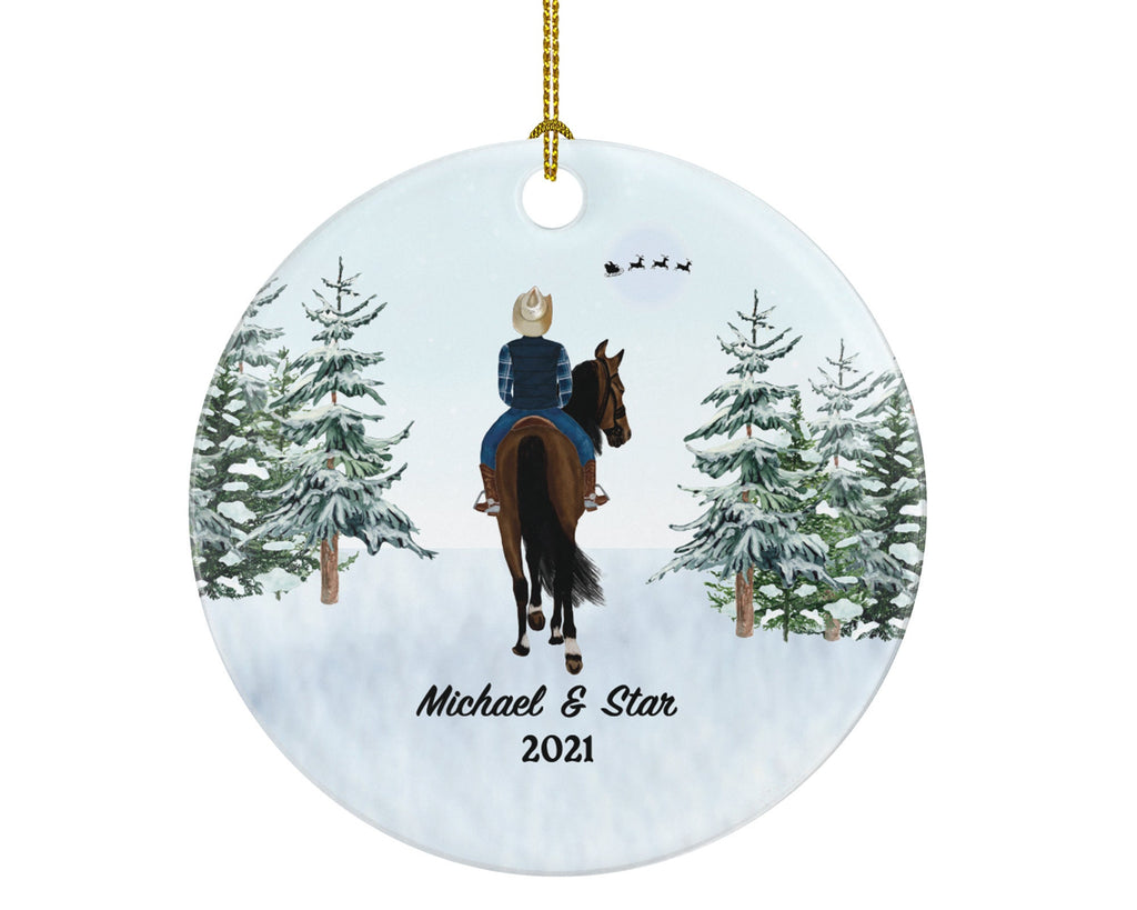 Riding a Horse Rider Christmas Ornament Personalized | Custom Names Horse Lover Gift Boy Male on a Horse