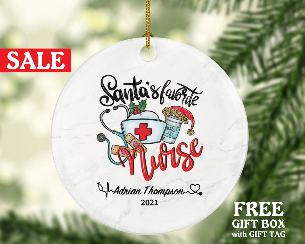 Santa's Favorite Nurse Registered Health Worker Gift from Patient for Nurse RN Custom Medical Personalized Ornament