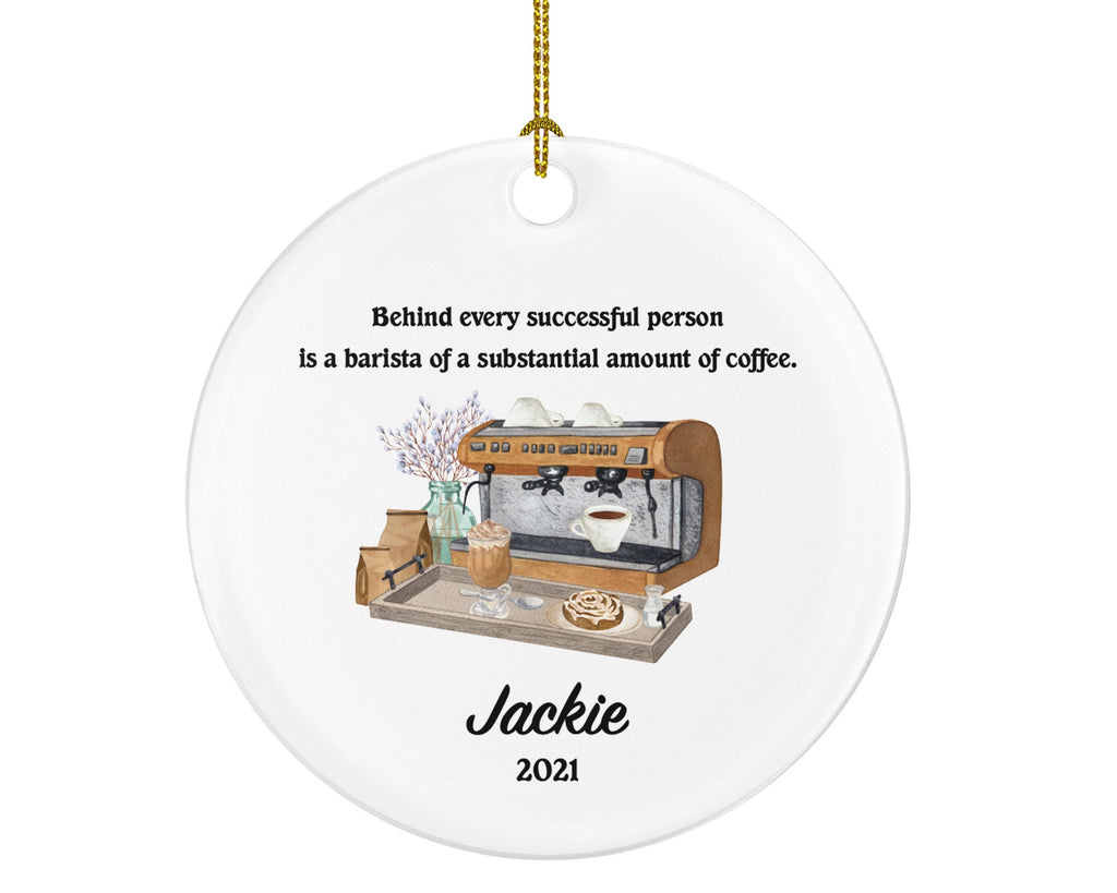 Personalized Barista Christmas Ornament - Coffee Machine Gift for Barista Custom Name Boss Employee Coffee Lover Watercolor Coffee Cup Xmas