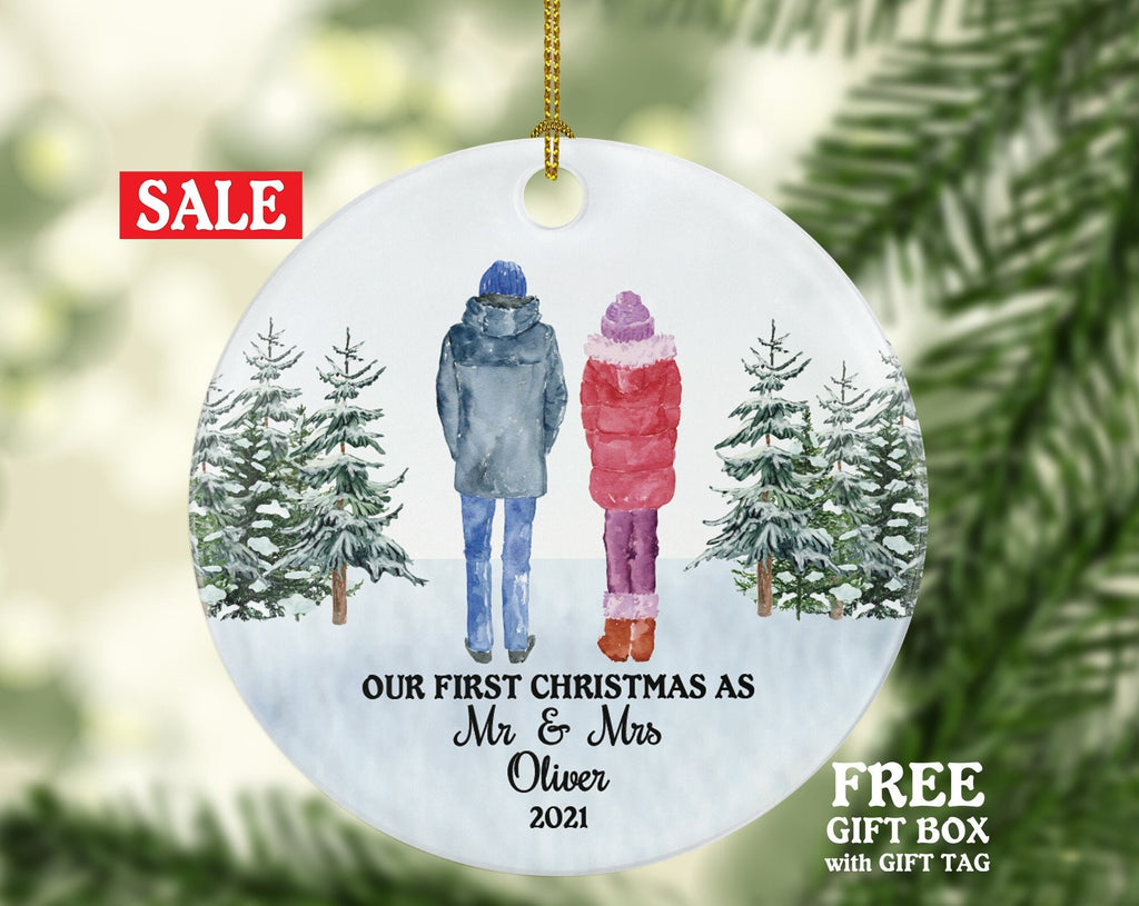 First Christmas As Mr & Mrs Newlywed Couple Personalized Ornament - Wedding First Married Wedding Gift for Bride Groom Mr. and Mrs.