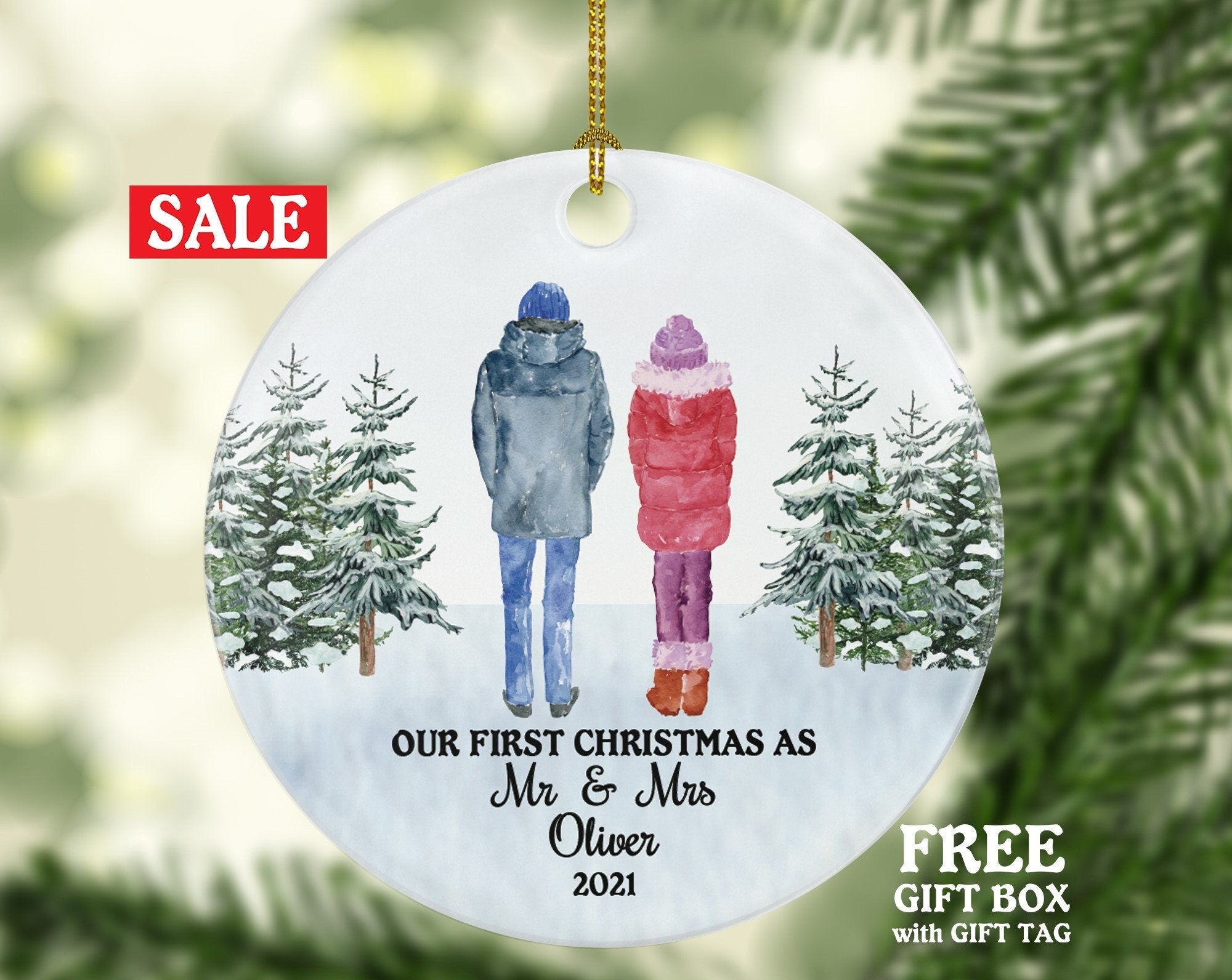 First Christmas As Mr & Mrs Newlywed Couple Personalized Ornament - Wedding First Married Wedding Gift for Bride Groom Mr. and Mrs.