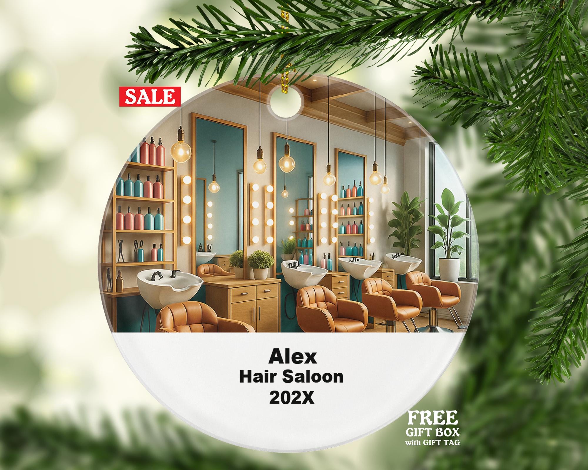 Personalized Hair Salon Ornament – Custom Stylist Gift – Beauty Salon Ornament with Name and Year