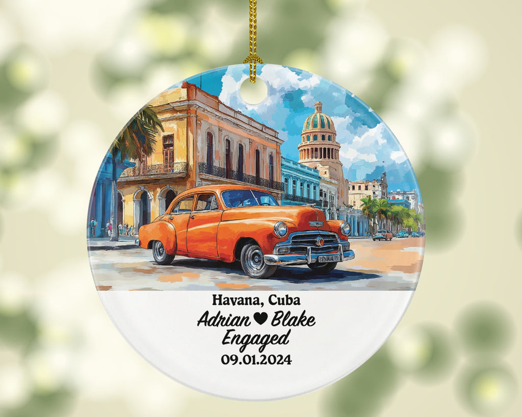 Havana Christmas Ornament Personalized - Cuba Engaged Married Family Together Couple Travel Honeymoon Engagement Marriage