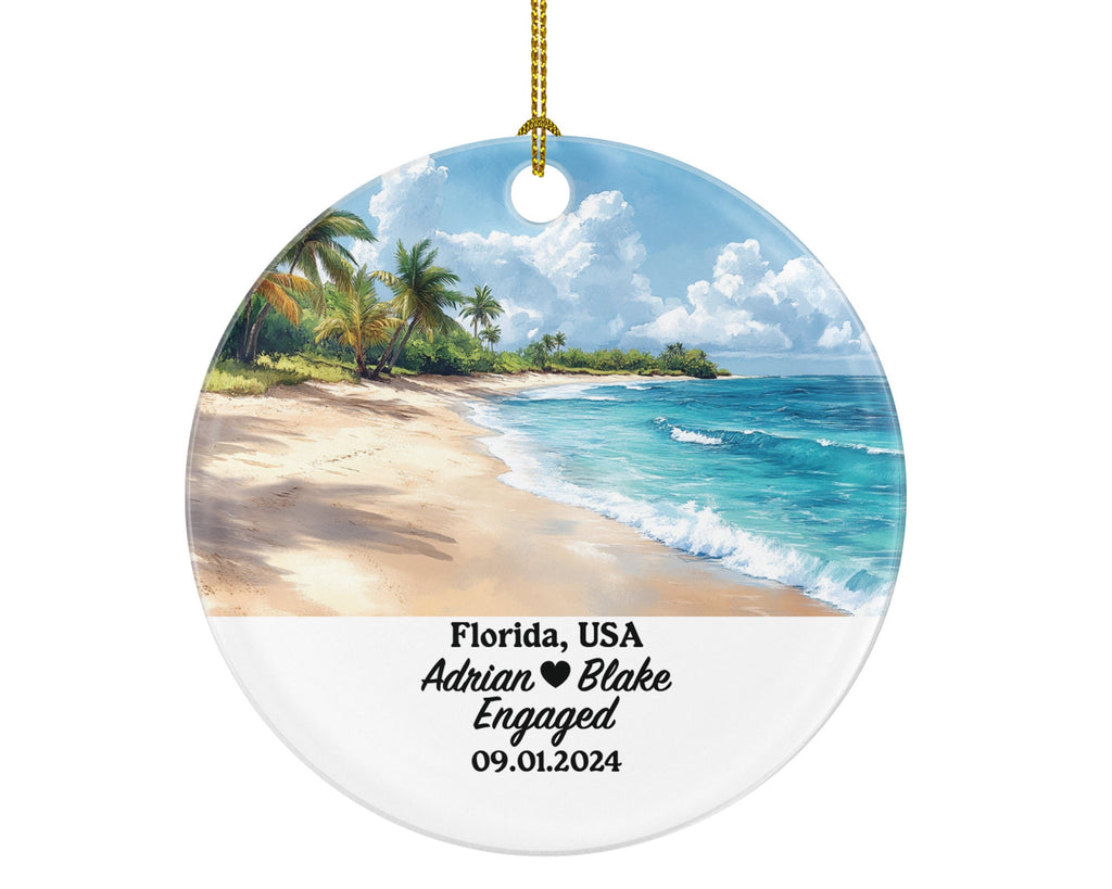 Florida Christmas Ornament Personalized - FL Engaged Married Family Together Couple Travel Honeymoon Engagement Marriage