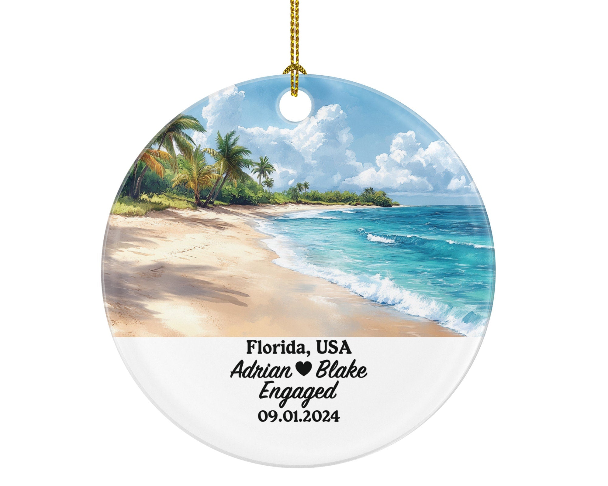Florida Christmas Ornament Personalized - FL Engaged Married Family Together Couple Travel Honeymoon Engagement Marriage