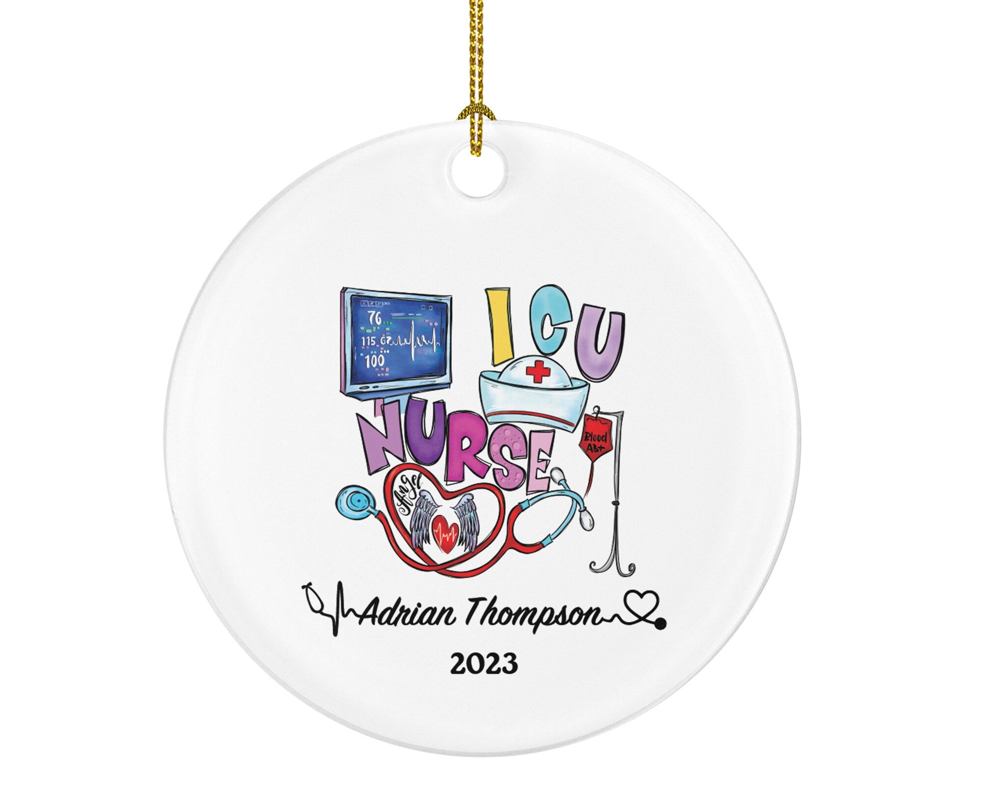 ICU Nurse Christmas Ornament Personalized - Intensive Care Unit Nurse Registered Health Worker Gift from Patient Custom Medical