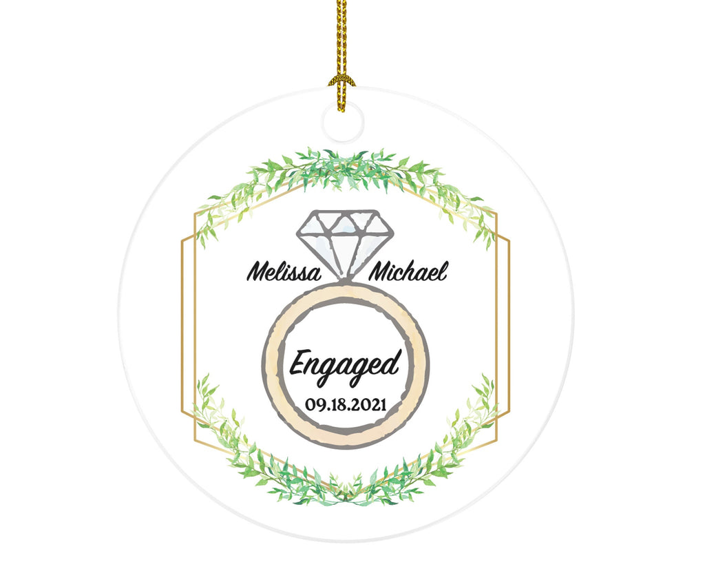 First Christmas Engaged Custom Ornament - Personalized Engagement Announcement Couple Gift - Custom Date Name - Diamond Engagement Ring
