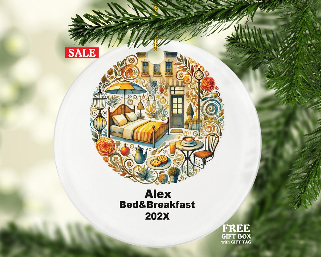 Personalized Bed and Breakfast Ornament – Custom Innkeeper Gift – Hospitality Business Ornament with Name and Year