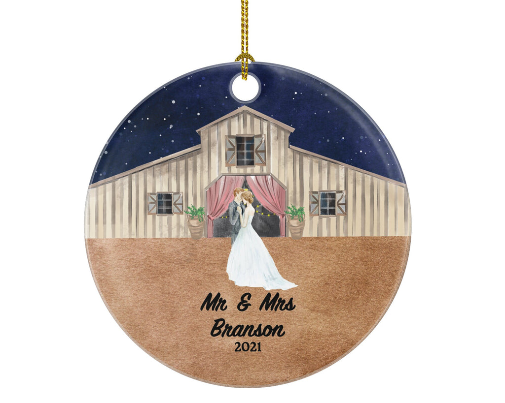 First Christmas as Mr & Mrs Married Couple Christmas Ornament Personalized - Newlywed Mr. and Mrs. Gift - Rustic Barn Wedding