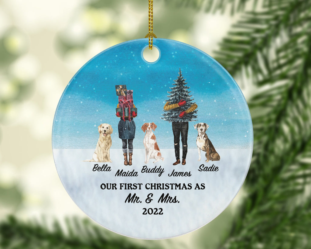 Dog Cat and Married Couple with Pet Owner Christmas Ornament Personalized Mr & Mrs Newlywed First as Mr. and Mrs. Wedding Custom Gift