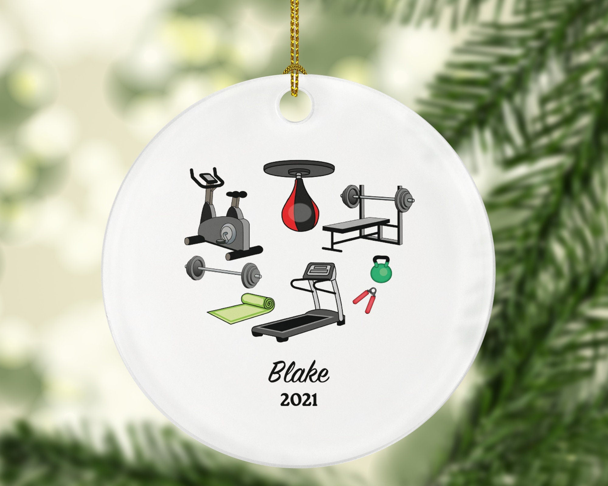Workout Fitness Pilates Yoga Personalized Christmas Ornament - Personal Fitness Trainer Custom Healthy Lifestyle Training Exercise