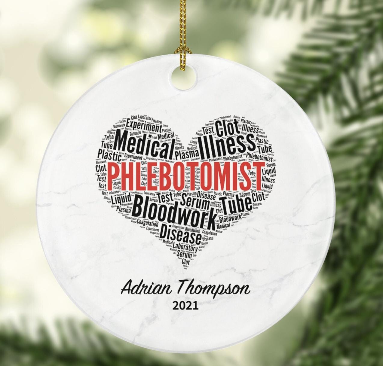 Phlebotomist Tech Christmas Ornament Personalized - Lab Tech Gift, Healthcare Worker Essential Employee Appreciation, Hospital Worker