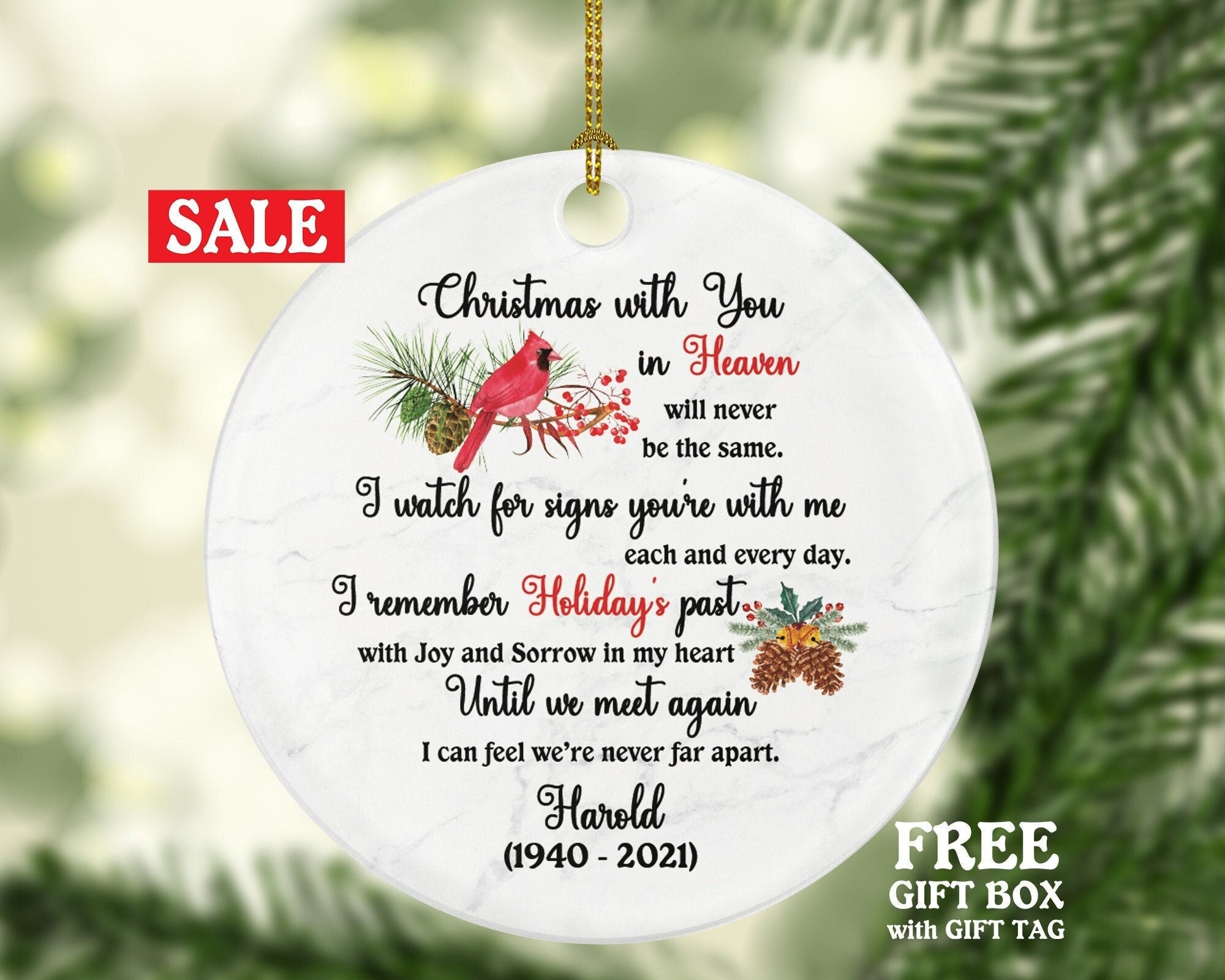 Christmas with You In Heaven, Memorial Ornament, Floating Christmas In Memory of, Remembrance Gift Personalized Custom
