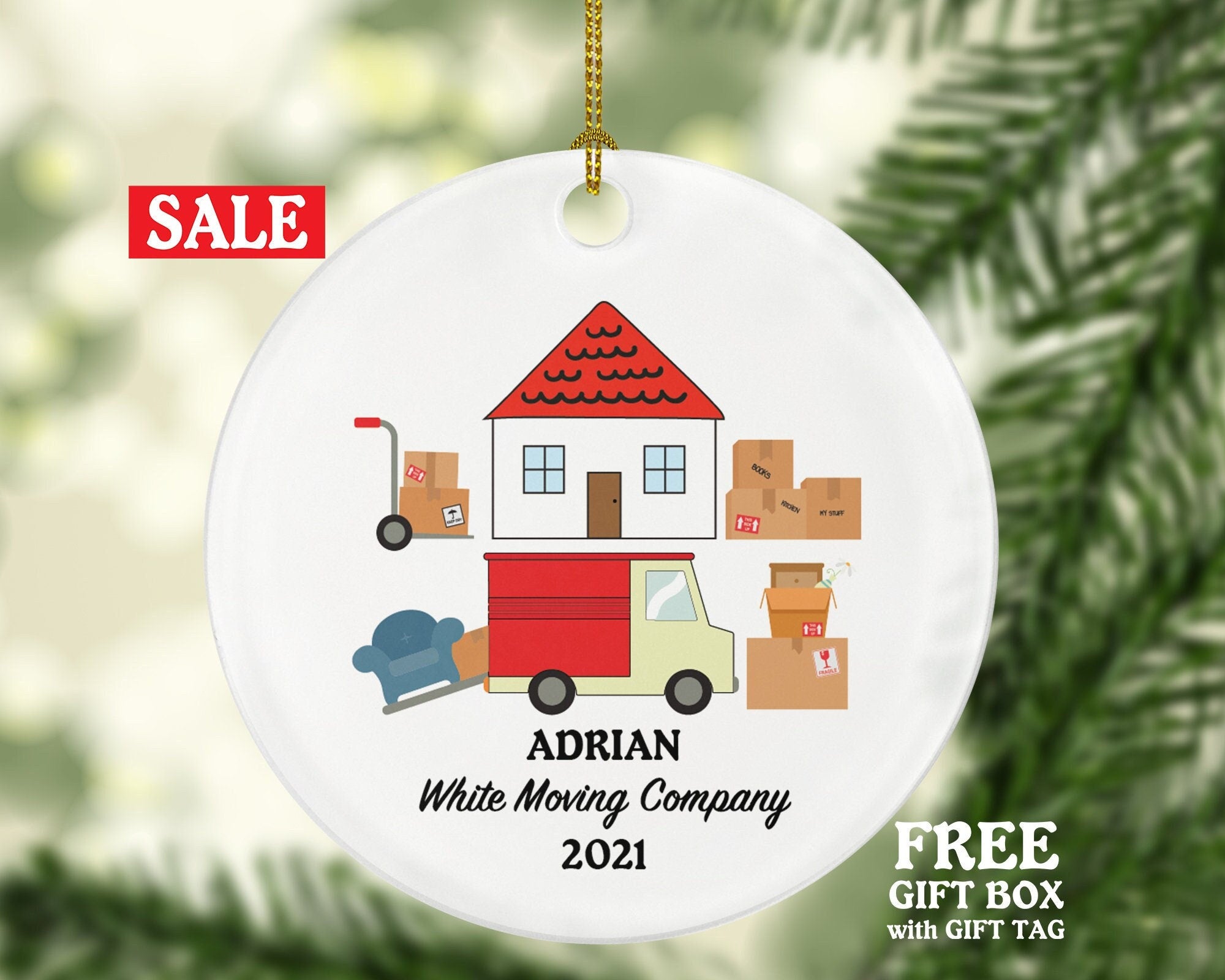 Moving Company Service Moving Van Christmas Ornament Personalized - Box Truck Gift - Custom Name Year