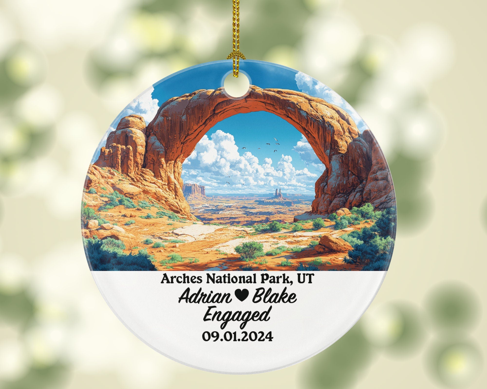 Arches National Park Christmas Ornament Personalized - UT Engaged Married Family Together Couple Travel Honeymoon Engagement Marriage