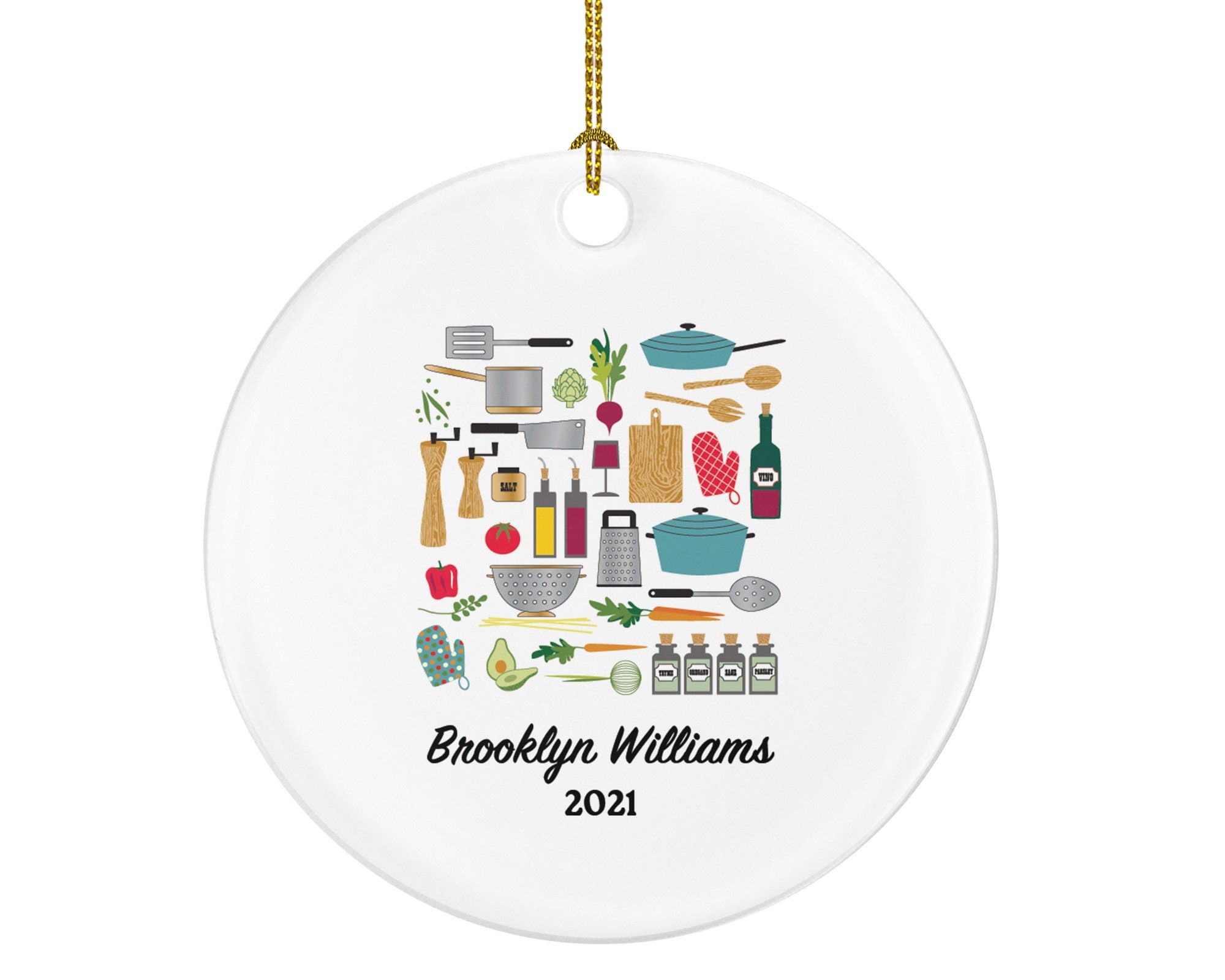 Chef Christmas Ornament, Personalized Cooking Kitchen with Name Custom Gift for Cooking Lover Inspirational Best Chef Girl Boy Female Male