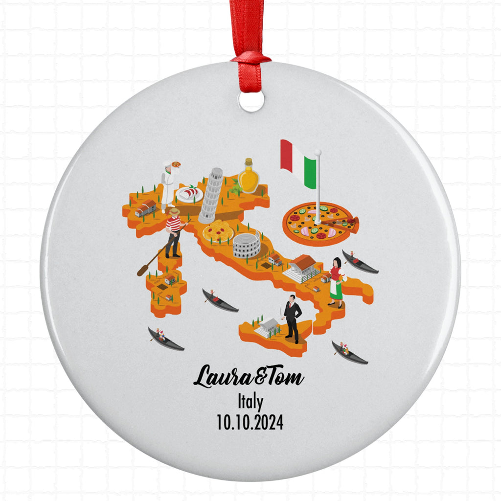 Italy Cultural Map Ornament, Engagement, Married, Travel, Gift for Engaged Couple, Engagement Gift, Trip, Vacation Souvenir