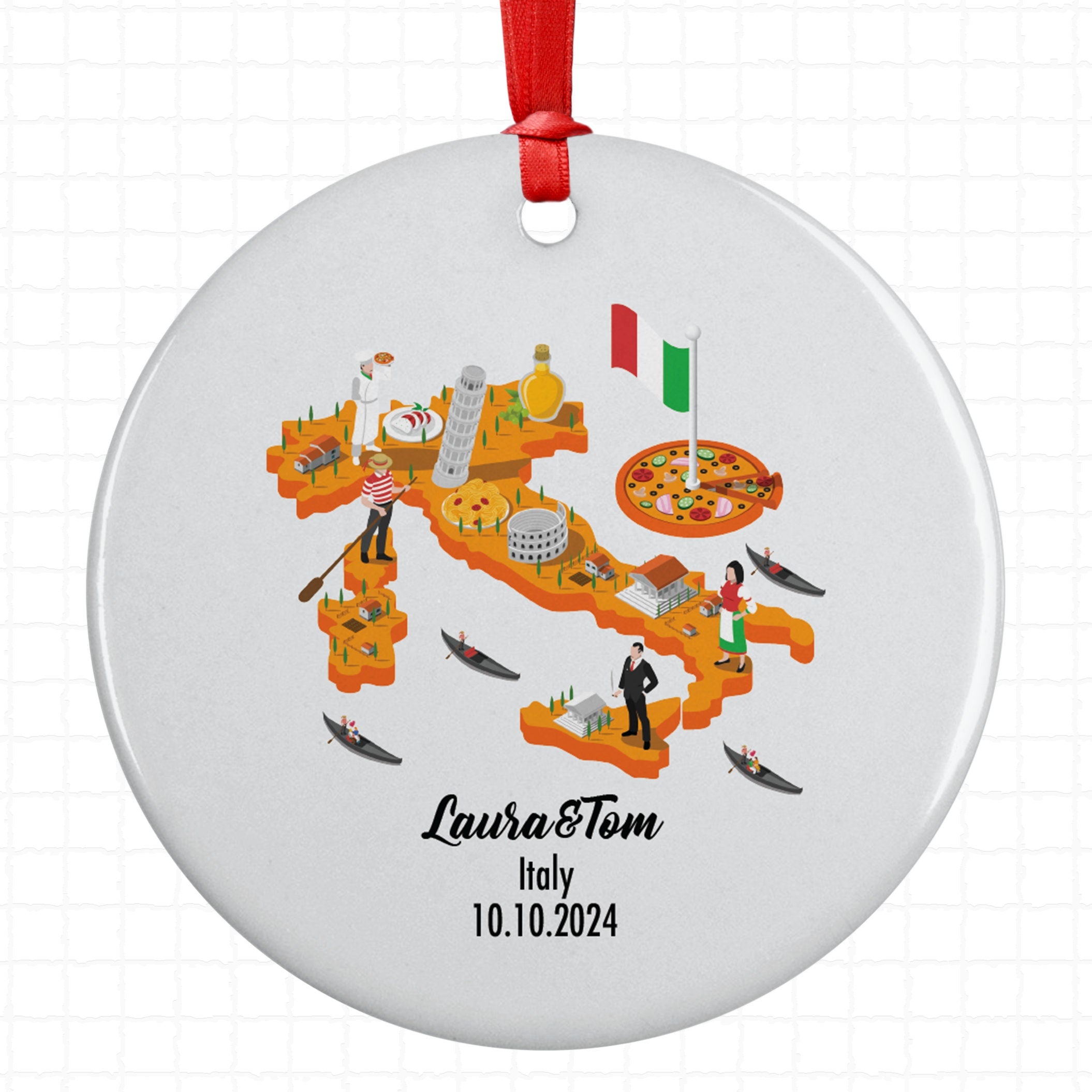 Italy Cultural Map Ornament, Engagement, Married, Travel, Gift for Engaged Couple, Engagement Gift, Trip, Vacation Souvenir