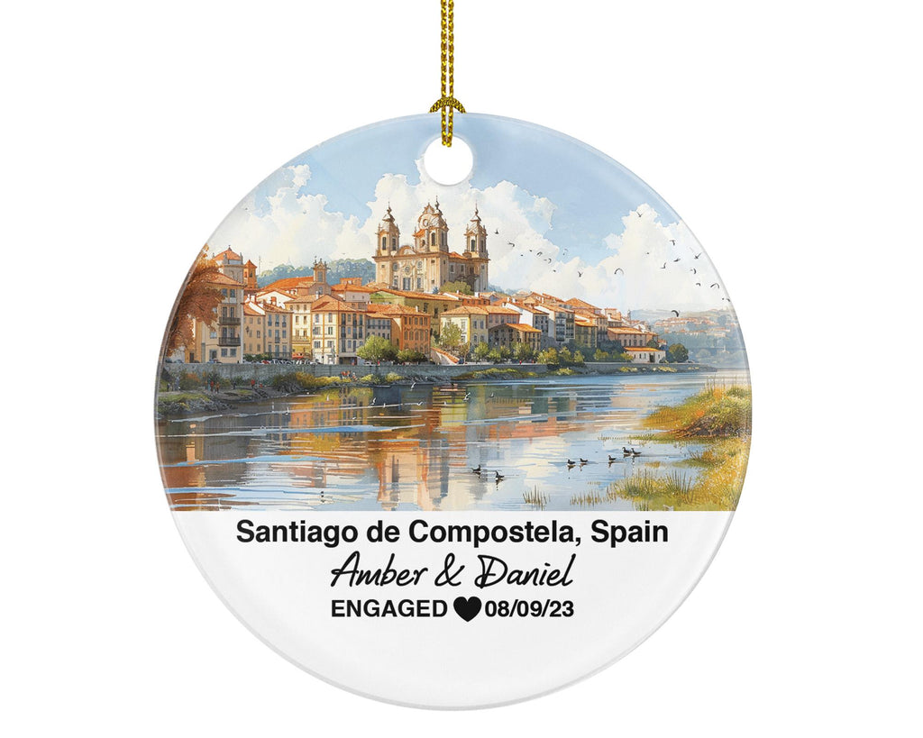 Santiago de Compostela Spain Round Ceramic Christmas Ornament – Personalized Holiday Keepsake, Custom Couple Gift for Wedding or Honeymoon