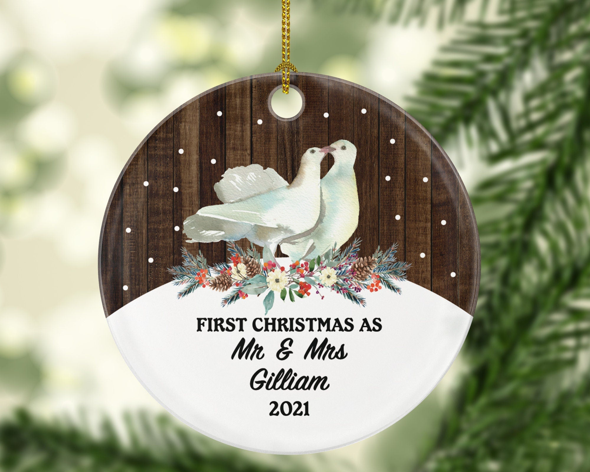 First Christmas as Mr & Mrs Wedding Personalized Ornament - Just Married Newlywed Custom Mr. and Mrs. Marriage - Couple Gift