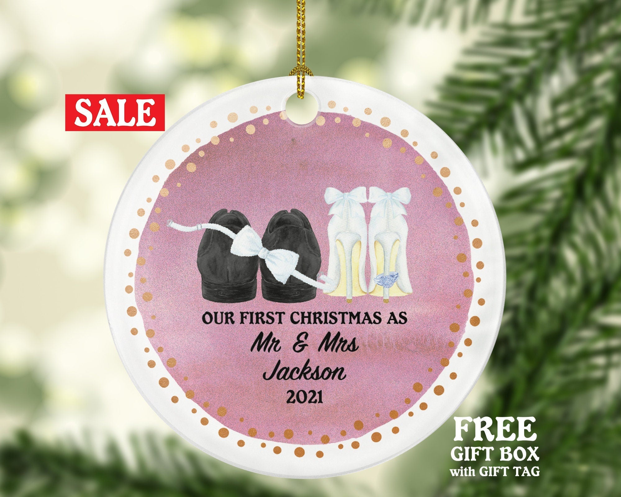 First Christmas As Mr & Mrs Bride Groom Shoes Ornament Personalized - Wedding First Married Wedding Gift for Newlywed Bride Groom Shoes