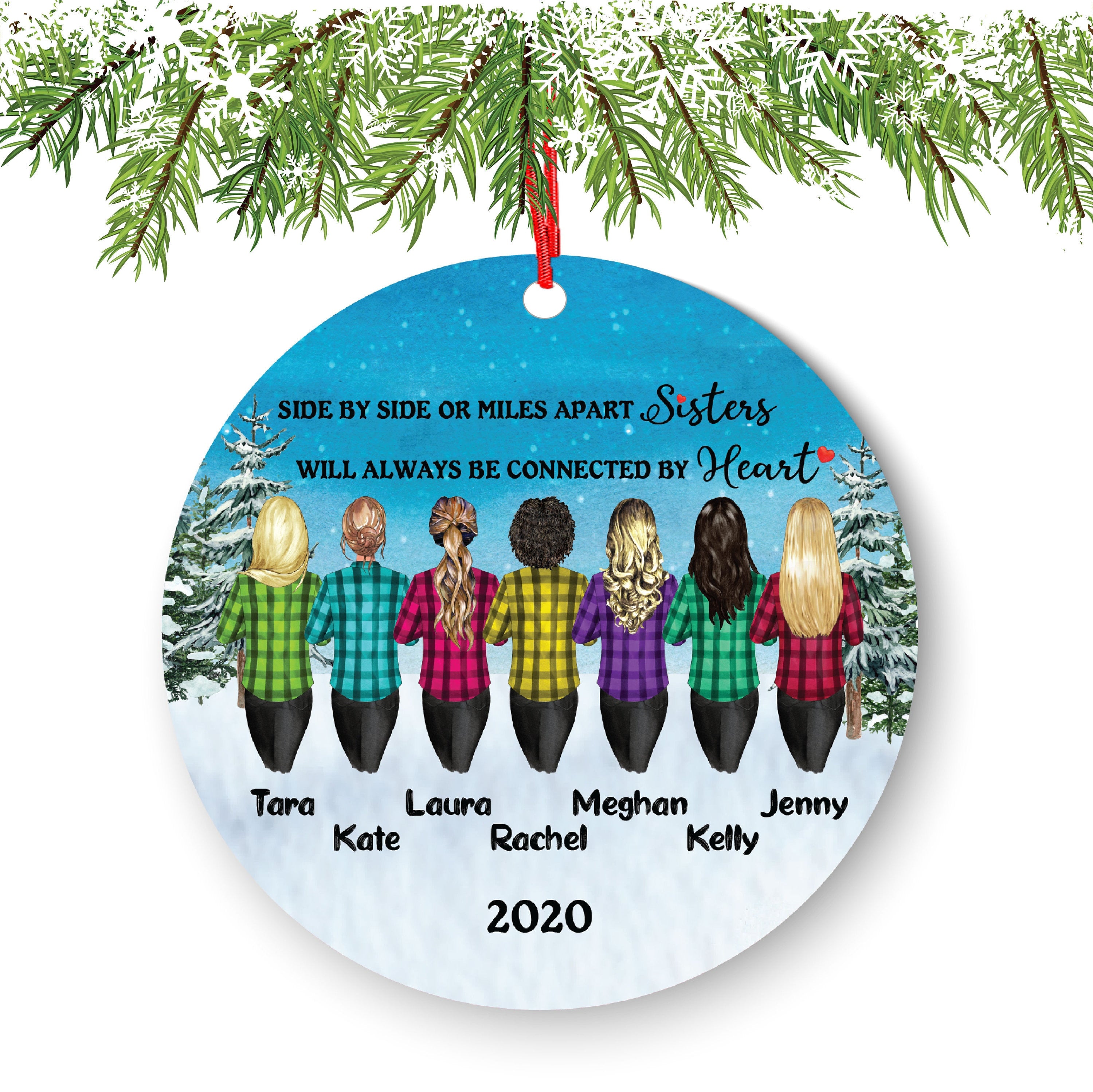 Soul Sisters for 2 3 4 5 6 7 Best Friends Christmas Ornament for Sisters, Personalized, BFF Gift, Personalized Friend Female Girls, Besties