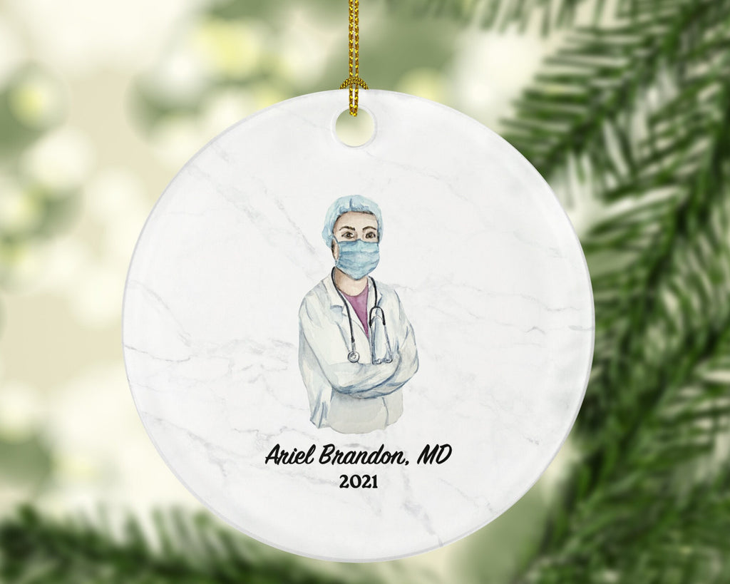 Doctor Female Christmas Ornament Personalized, Medical Doctor Operator Surgeon Health Worker Gift from Patient for Physician Practitioner MD