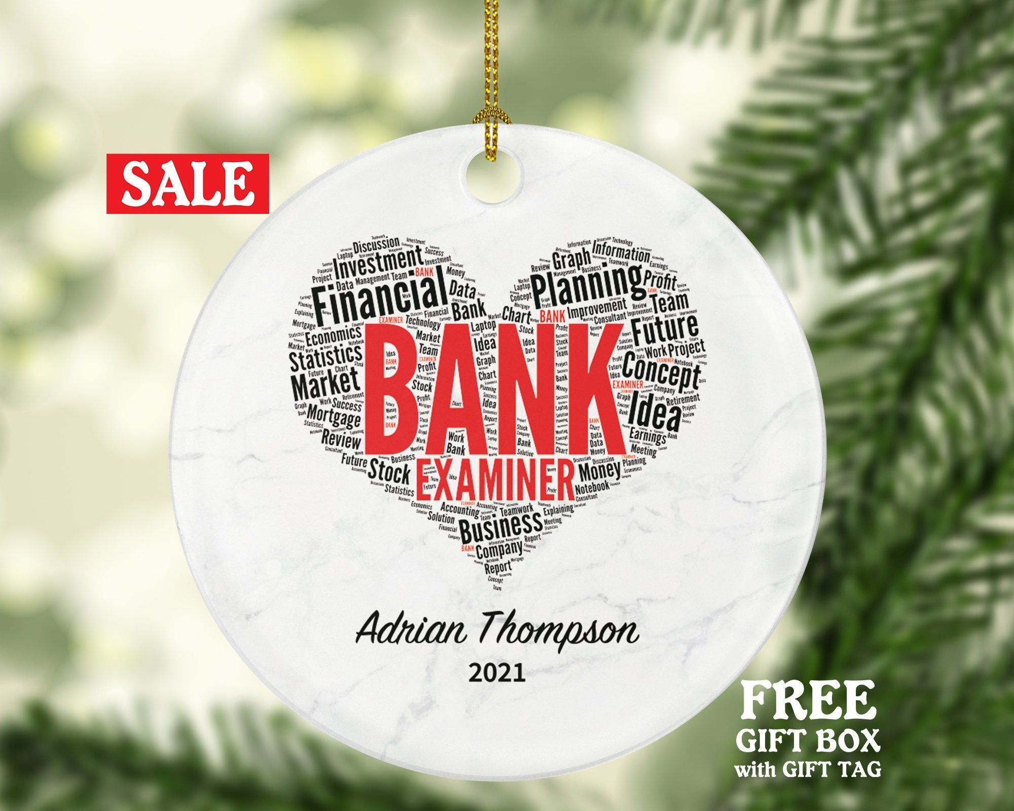 Bank Examiner Christmas Ornament Personalized - Bank Worker Financial Examiner Gift