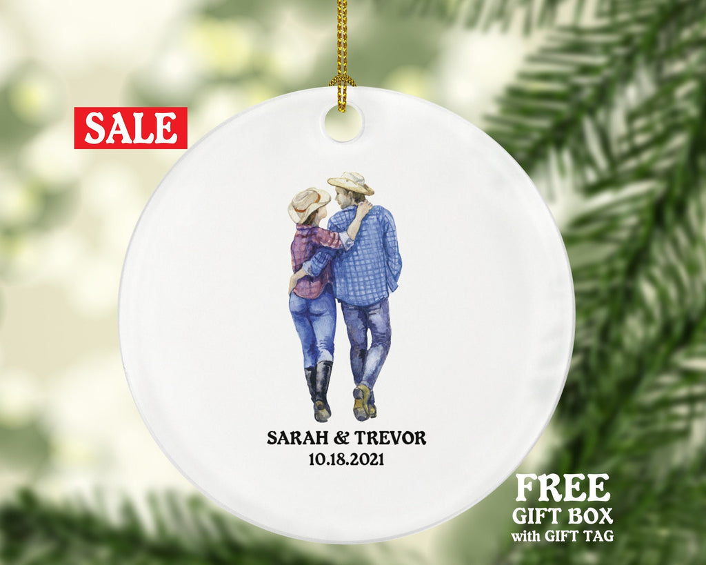 Cowboy and Cowgirl Western Couple Christmas Ornament,  Gift Rancher Texas Farm Personalized Xmas Present