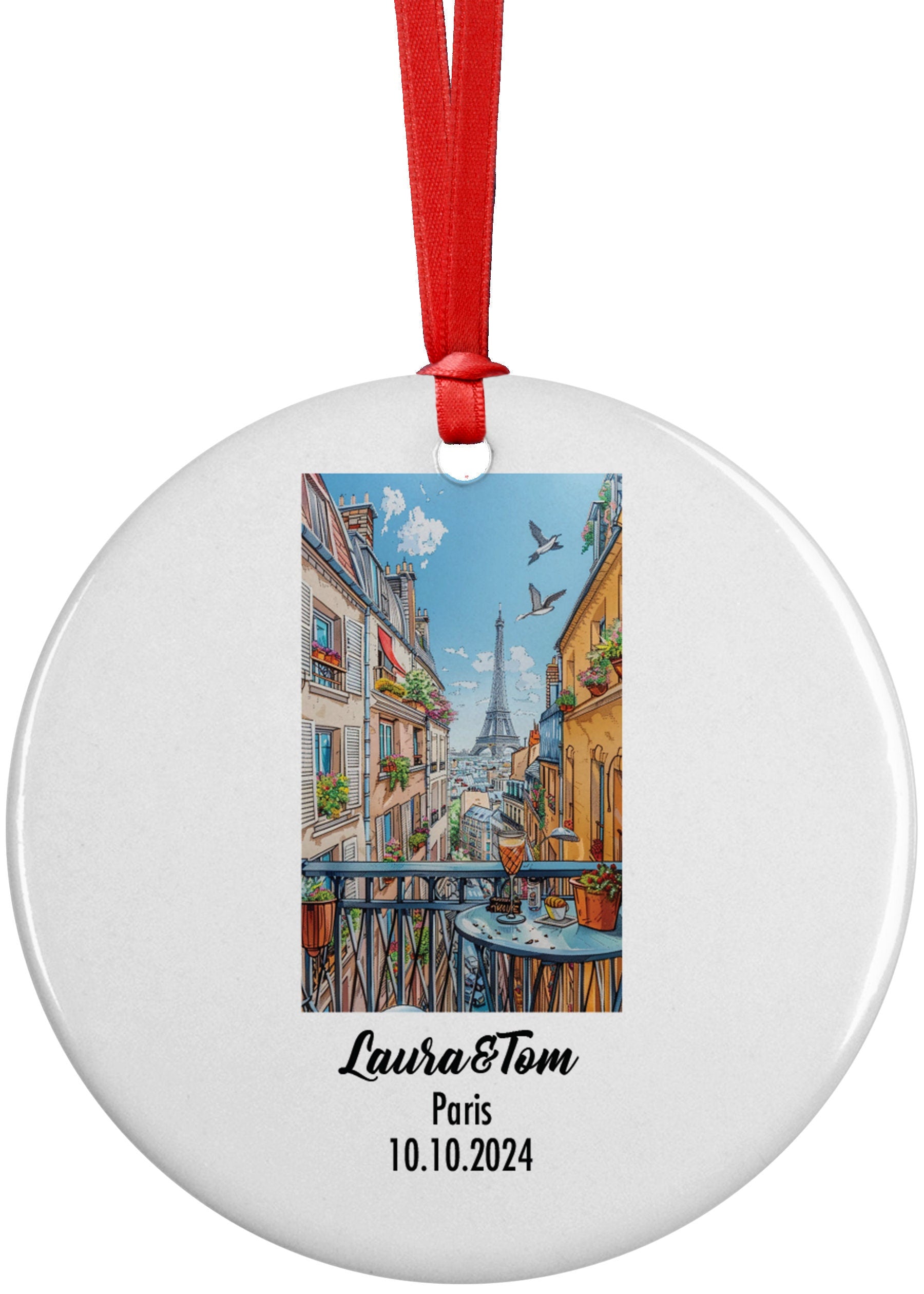 Paris, France, Ornament, Engagement, Married, Travel, Gift for Engaged Couple, Engagement Gift, Trip, Vacation Souvenir