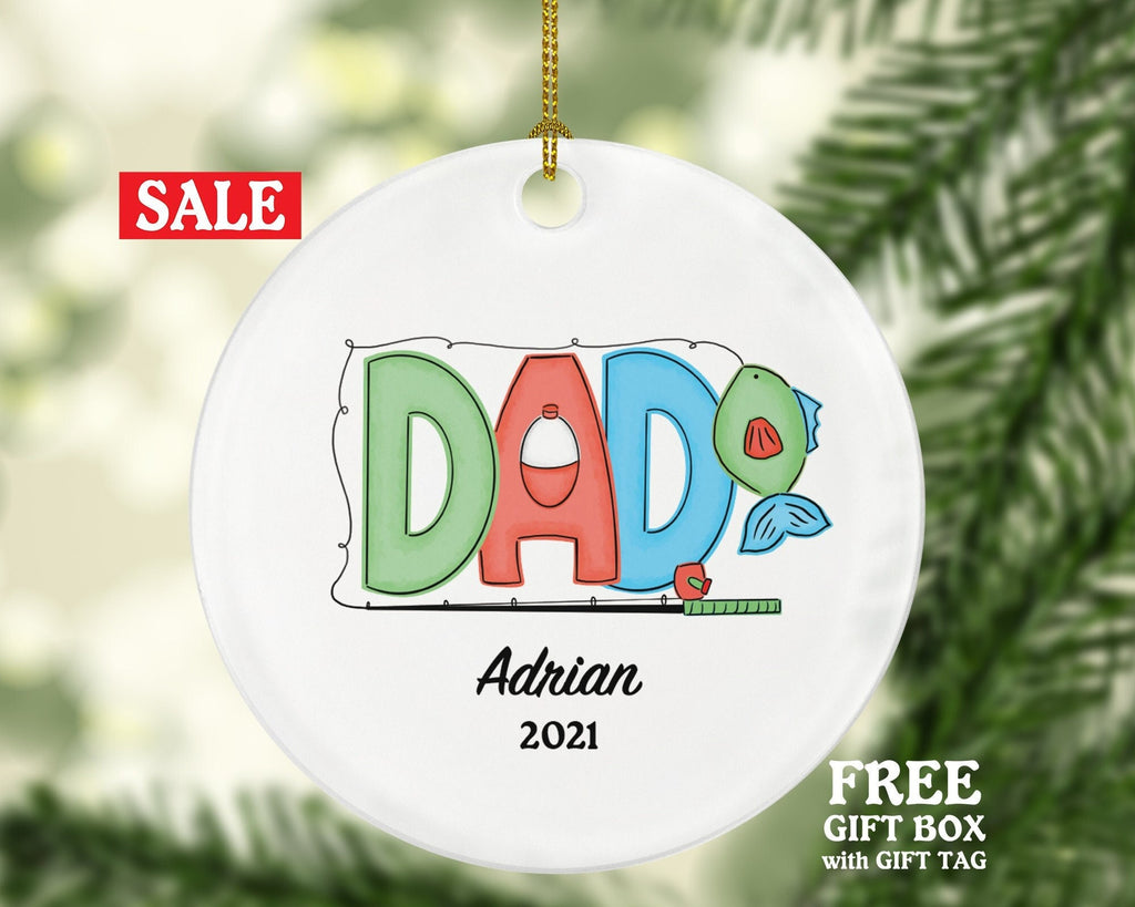 Fisher Dad Christmas Ornament Personalized - Fishing Fisher Fisherman Ornament with Father Name - Custom Gift for Fisher Dad