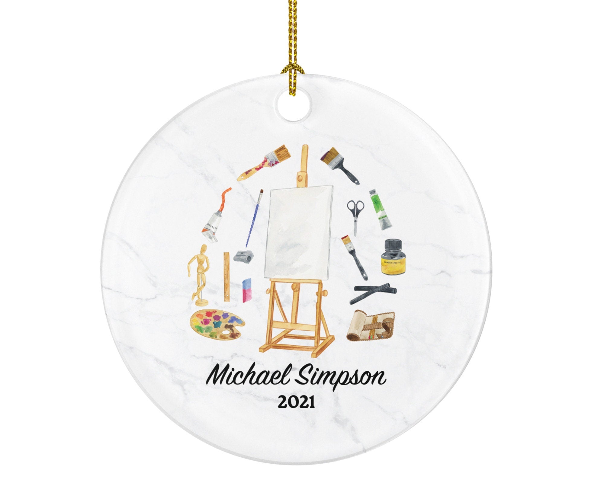 Artist Personalized Ornament, Christmas Art Lover,  Art Teacher, Xmas Artist Drawing Painting Art Craft Custom Gift