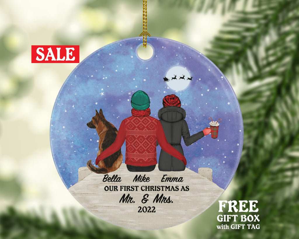 Married Couple and Dog Cat Mr & Mrs Pet Owner Christmas Ornament Personalized Newlywed First Christmas as Mr. and Mrs. Wedding Custom Gift