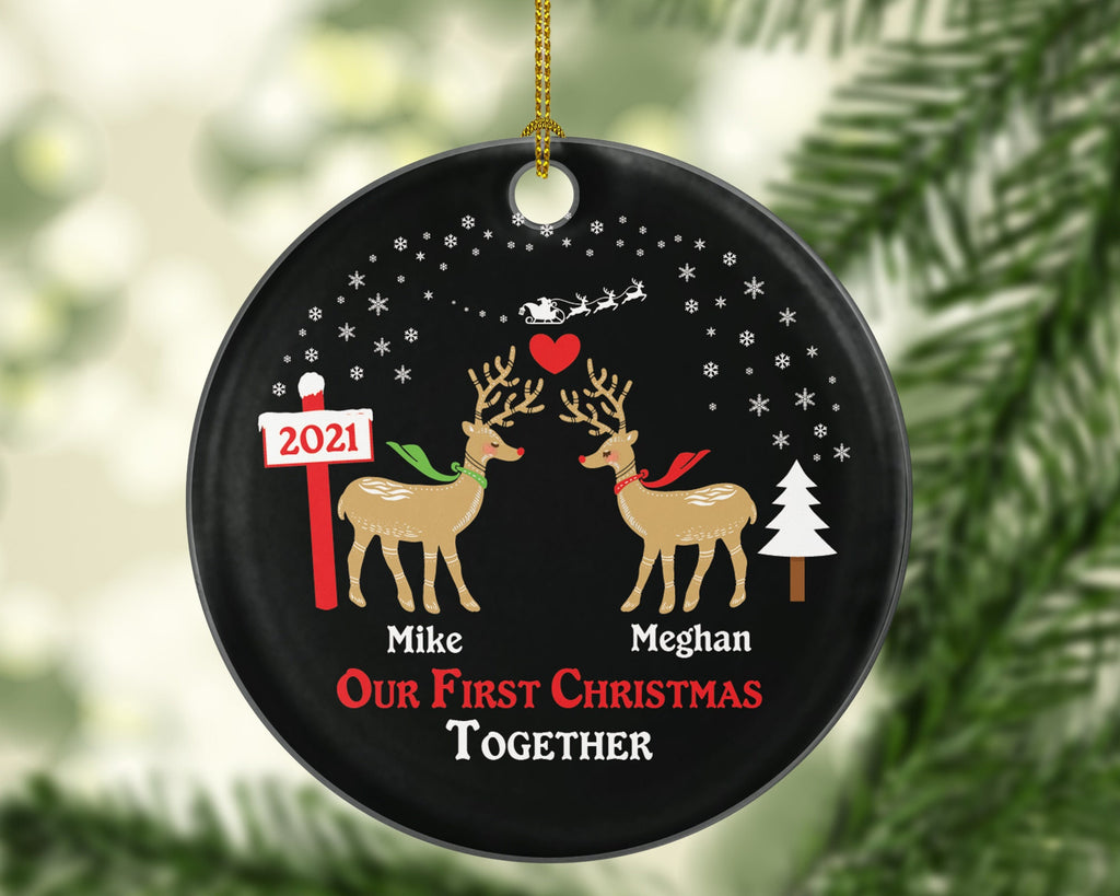 First Christmas Together Couples Christmas Ornament Personalized - Custom New Deer Couple Gift - Names and Year