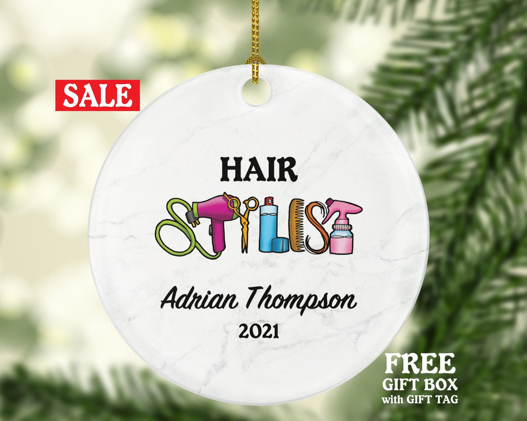 Hair Stylist Christmas Ornament Personalized - Hair Dresser Gift Getting a Hair Cut - Custom Name Year