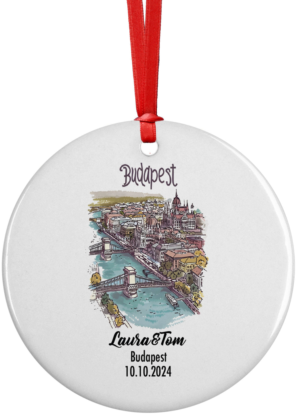 Budapest, Hungary, Ornament, Engagement, Married, Travel, Gift for Engaged Couple, Engagement Gift, Trip, Vacation Souvenir
