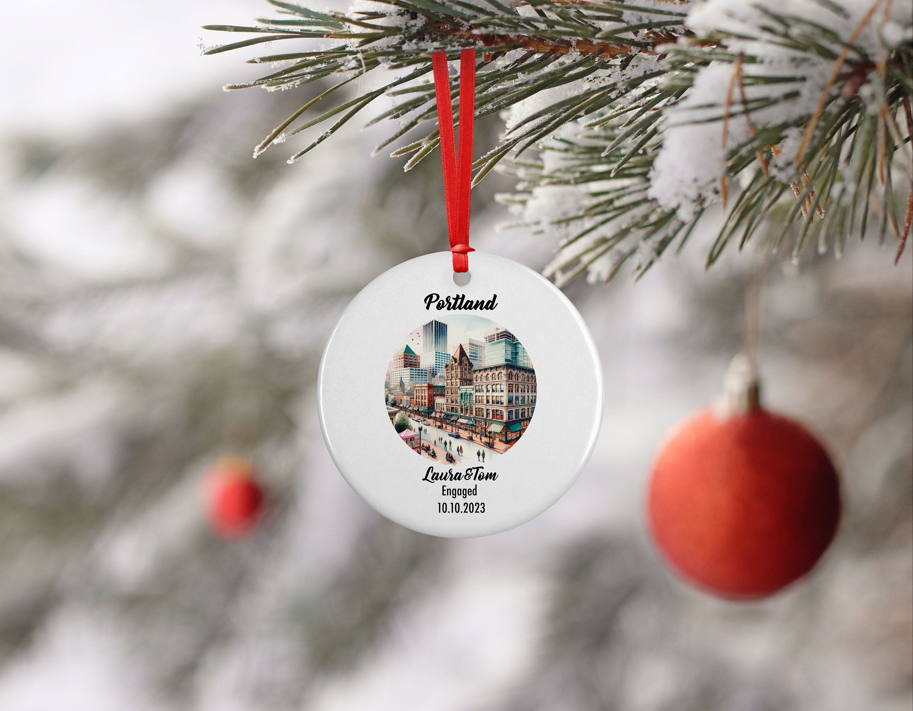Portland Downtown Ornament, Engagement, Married, Travel, Gift for Engaged Couple, Engagement Gift, Trip, Vacation Souvenir